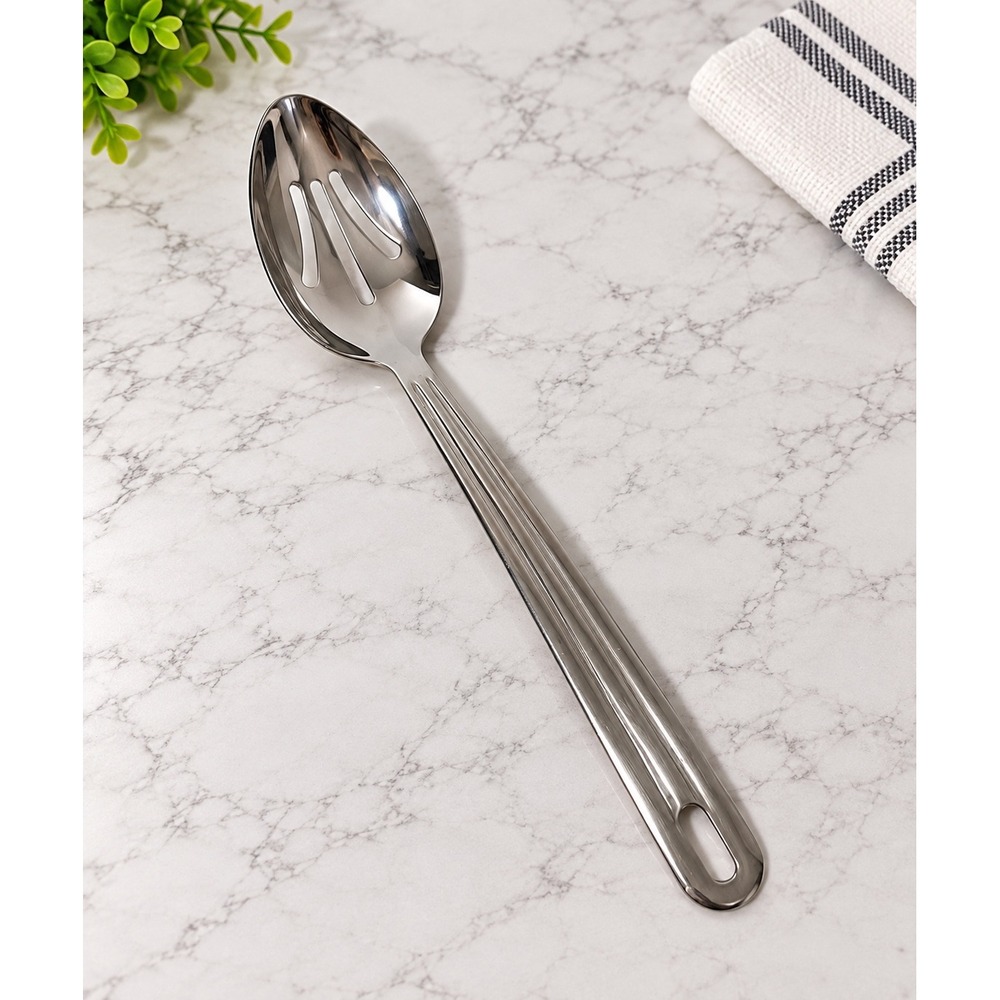 Oneida Slotted Serving Spoon 18/8 Stainless Steel Triple Line Handle 9.5 Inch